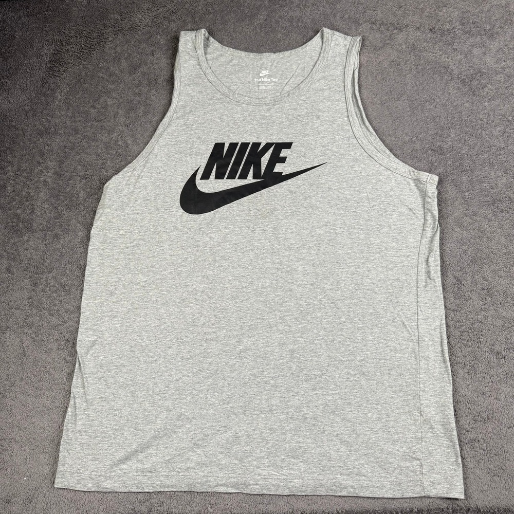 Nike Mens XL Gray Futura Logo Sleeveless Tank Top AR4991-063 Heathered Cotton